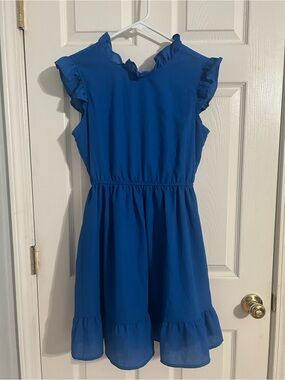 Ruffle-Trim Mini Dress in Royal Blue